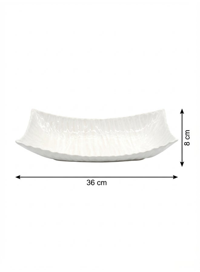 Noon East Ceramic Platter for Décorative arrangementLength- 36 cm | Shiny White Color | Folded Silhouette Design | Size -36x18.5x8 cm | Perfect for decorativing your living room, Ideal for decorating coffee table, dinning table, console table or any office or living space - Image 4